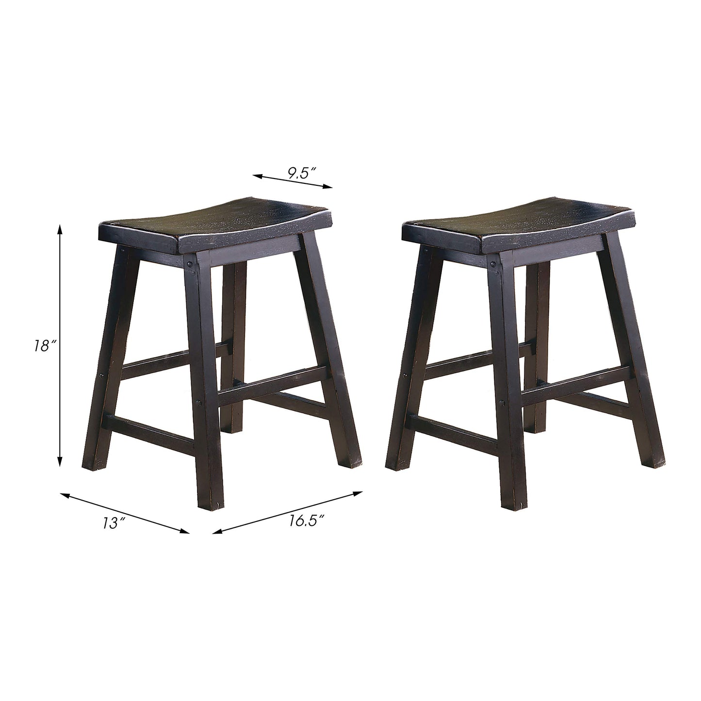 Lexicon Victoria Solid Wood Table Height Stool Set of 2 - Kitchen Stool Dining Height Stools for Dining, Armless Chair Seating, Perfect Casual - 17.5" Black Sand