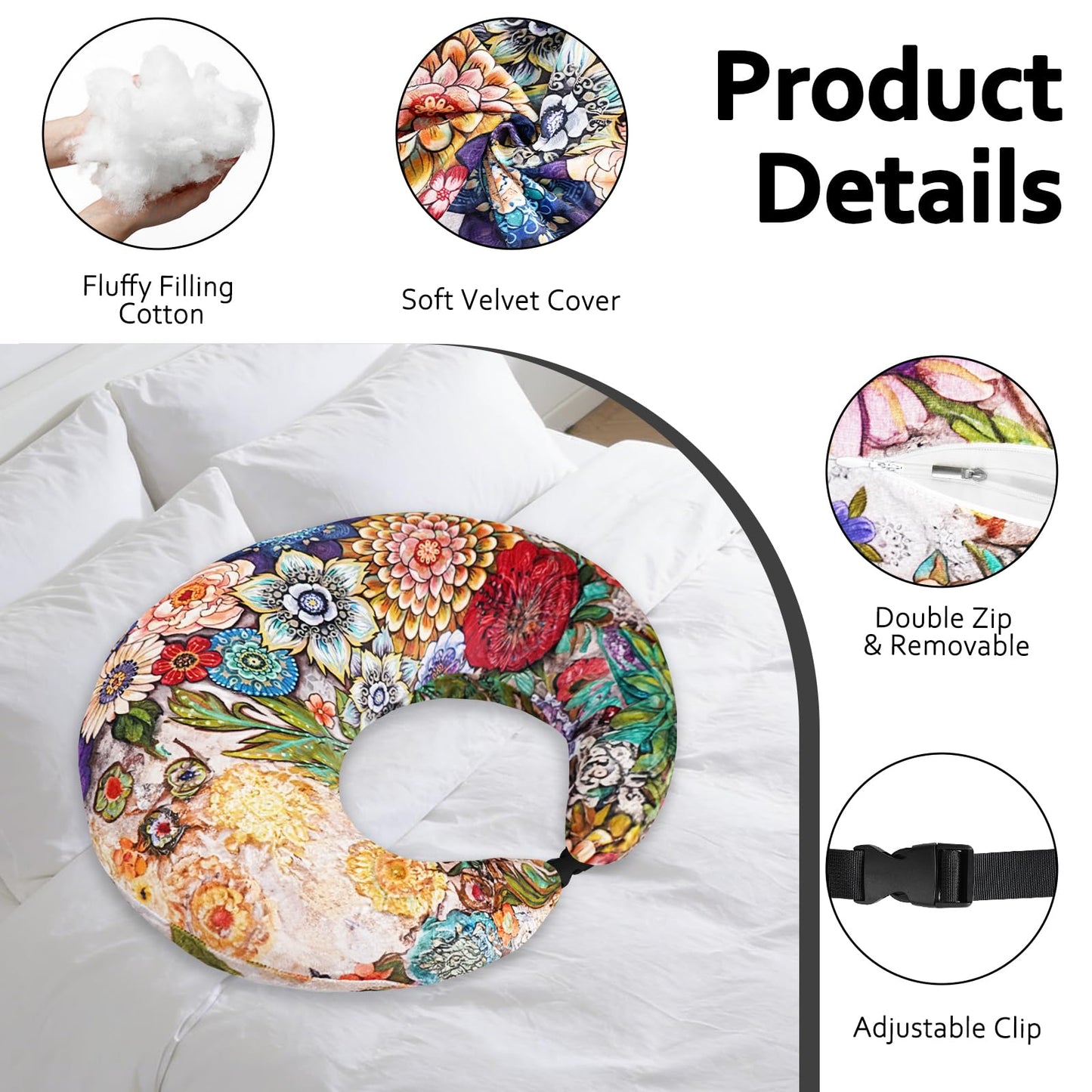 Crafting Pillow for Crocheting, Crochet Pillow for Lap Support, 12 Fun Print Styles, Ergonomic Arm Support, For Bed, Floor, Chair Comfort, Pain Relief and Fatigue for Gaming and Woking (Flower)