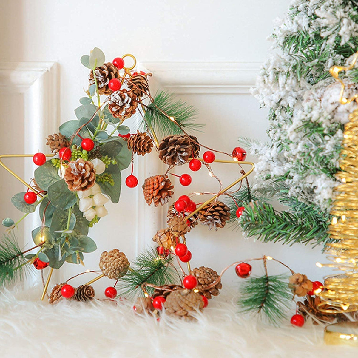 Hongyitime 7.8 FT PineCones String Lights, Christmas Pine Cone Light String, 20 LED Red Berry Pine Cone Garland Lights, led Garland String Lights, Christmas Decorations for Home