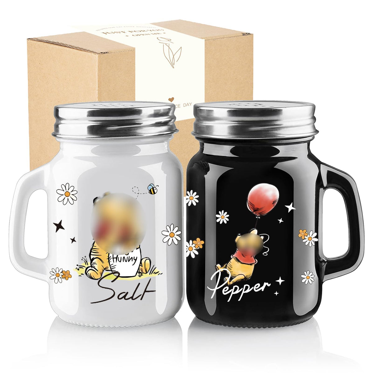 2 Salt And Pepper Shakers，Bear Cute Fun Salt And Pepper Shakers Set，Cute Salt Shakers For Kitchen Decor，Black And White Salt And Pepper Shakers With Stainless Steel Lids(Bear)