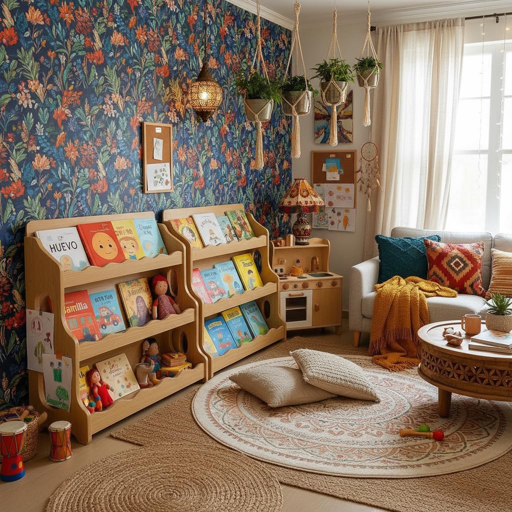 AMMEHOELA Wood Kids Bookshelf Montessori DutchDesign,Maplewood GrainPattern