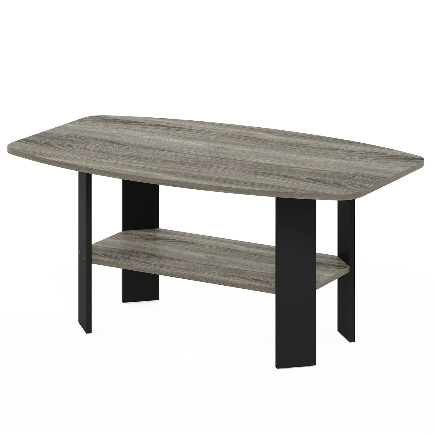 Furinno Simple Coffee Table, 2-Tier Small Coffee Table wih Open Shelf, Side Table, Tabletop with Soft Edges, for Living Room, Home Office, Grey Oak