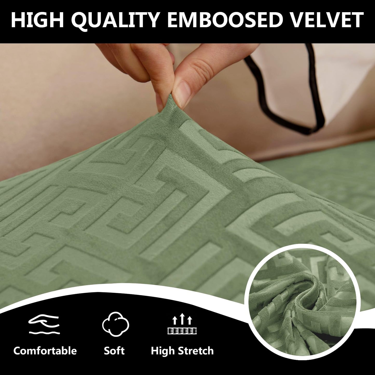 UNBBRRL 10 Pieces Stretch Sofa Cushion Covers for U-Shaped Modular Sectional Couch with 4 Seats+4 Backs+2 Arms, Upholstered Covers for Sofa Bed with Deep Double Chaise (Avocado,10 Pieces Set)