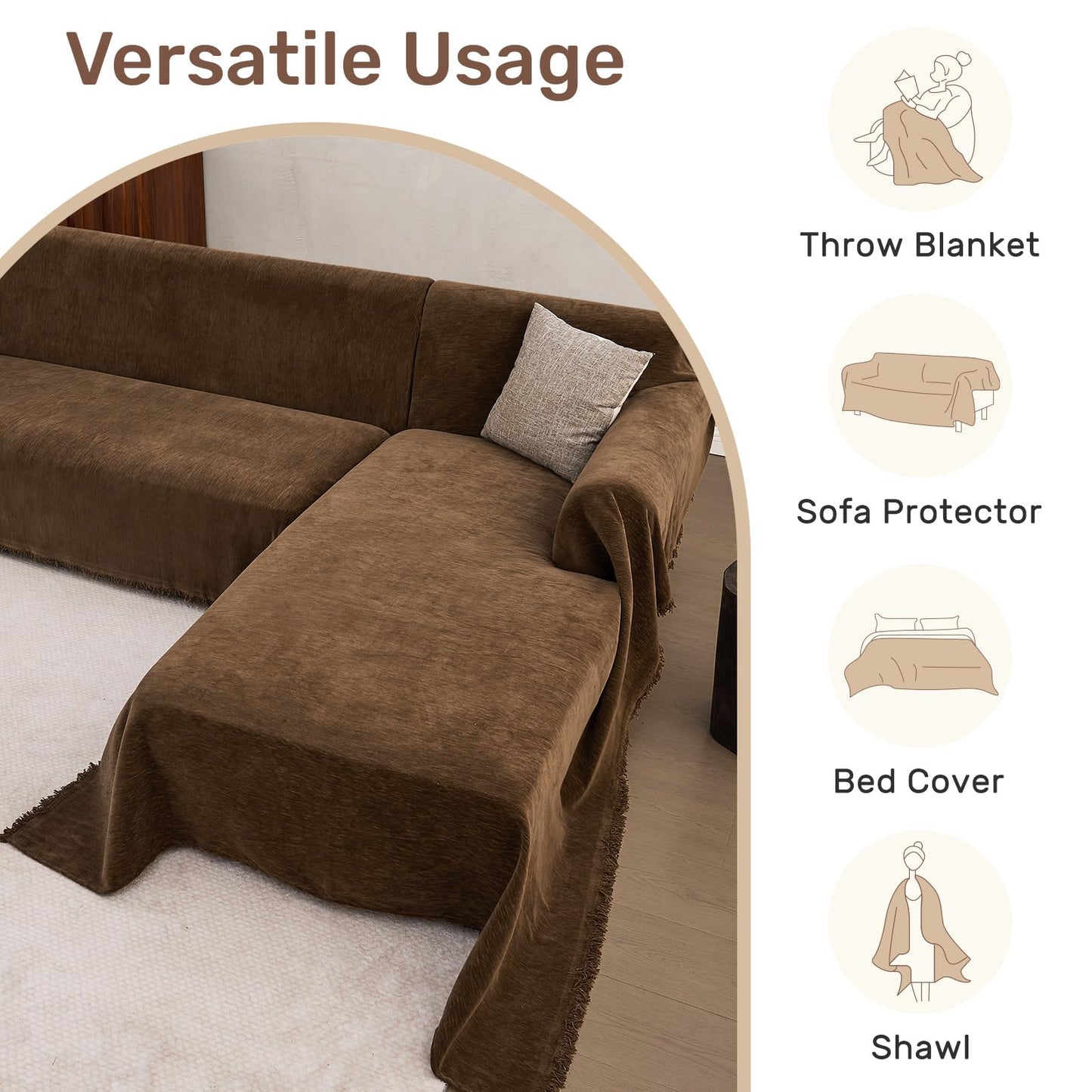 Houmiggle Sectional Couch Covers, 2 Pieces Washable L Shaped Couch Covers Sofa Blanket for Dogs Pet Friendly Sectional Sofa Slipcovers Furniture Covers,71"x118"+91"x134",(XXX-Large,Coffee)
