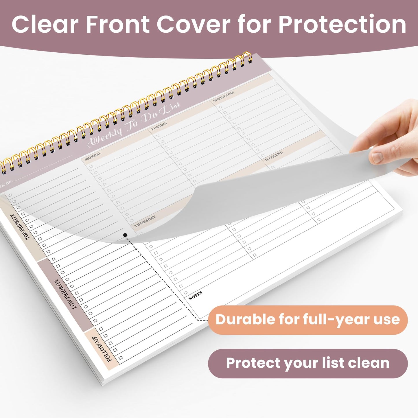 Weekly To Do List Notepad with 52 Undated Sheets（8.5"×11"）- Undated Weekly Planner Notepad for Office Desk Accessories and Supplies - Midnight Lilac
