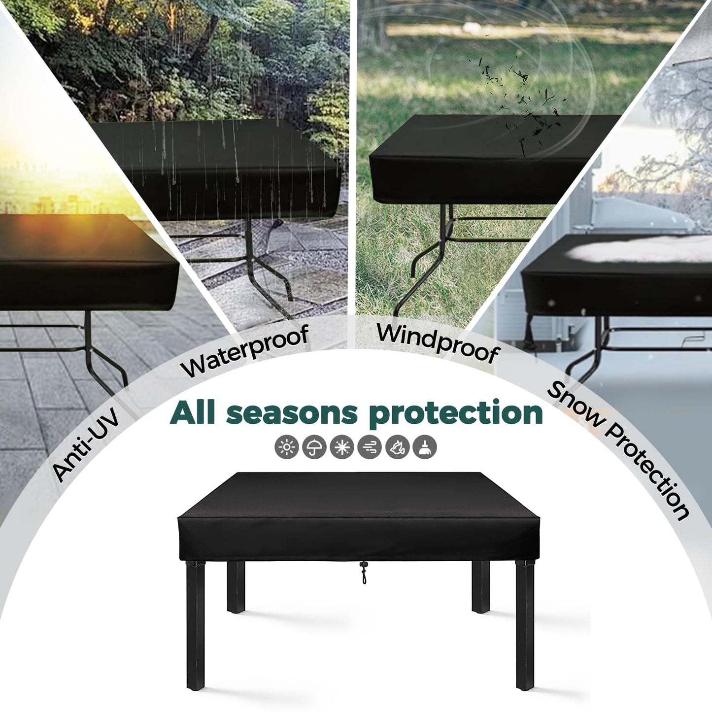 SUNICO Outdoor Table Cover rectangular 100" L x 50" W x 6" H), Patio Table Cover rectangle for Patio Table & Dining Table & Picnic Table.Windproof, Waterproof, Stain-Resistant, Durable Table Cover