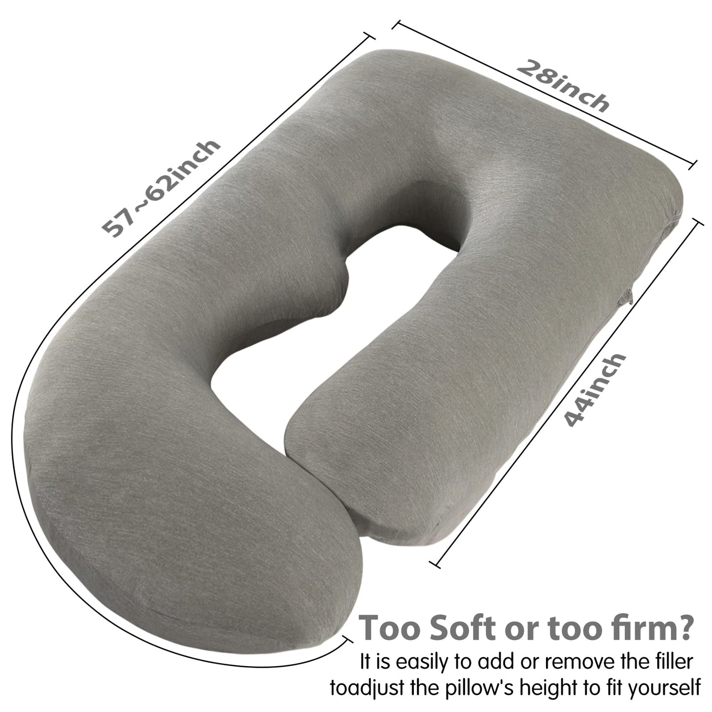 Elover Cooling Pregnancy Pillows for Sleeping,U Shaped Full Body Pillow with Removable Cover,Pregnant Women Must Haves,Maternity Essential,Black Grey
