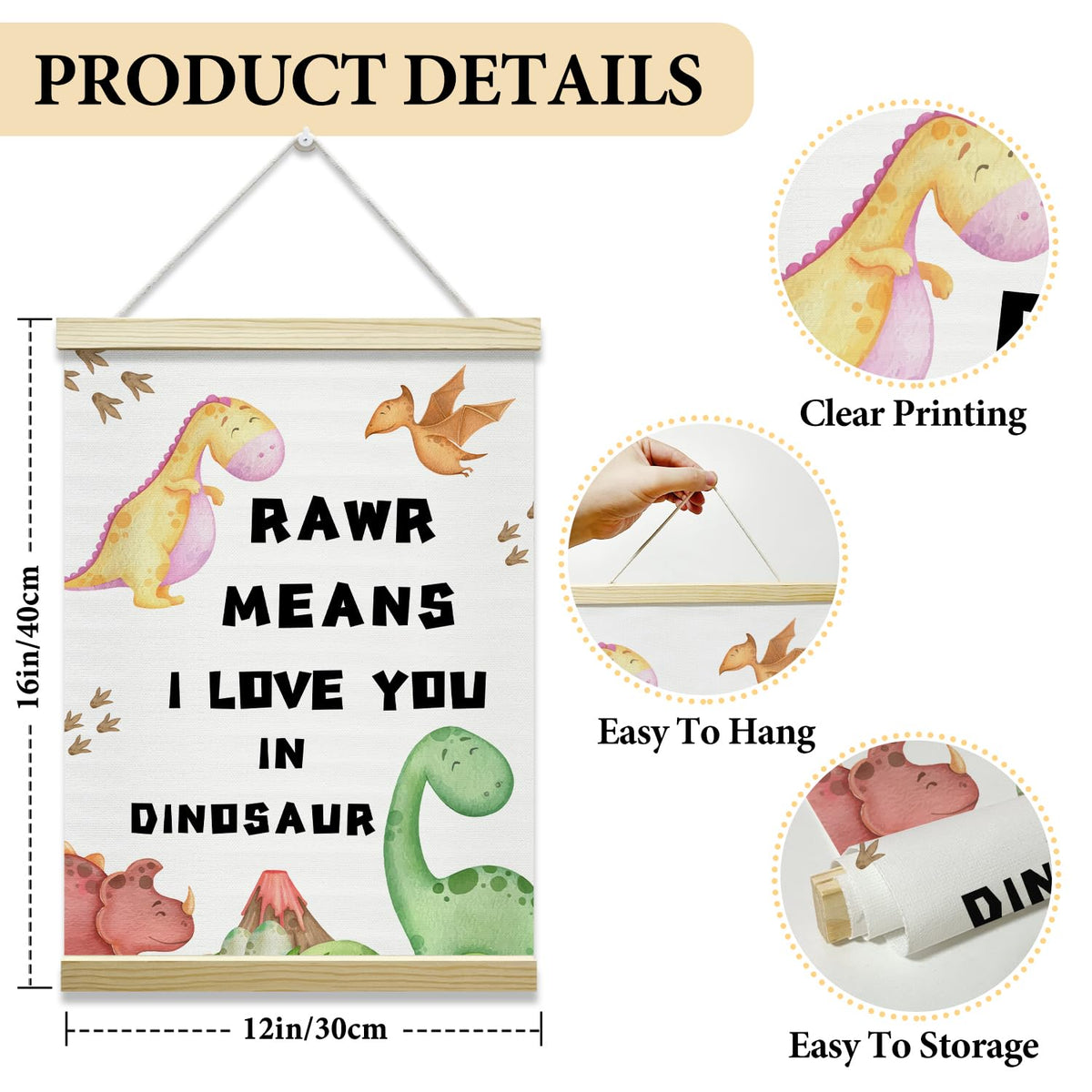 Nopoben Dinosaurs Poster Hanger Frame, Dinosaurs Wall Art With Wooden Poster Hanger, Boys Room Wall Decor, Boys Playroom Kids Toddler Room Decor(12x16 Inches)-31