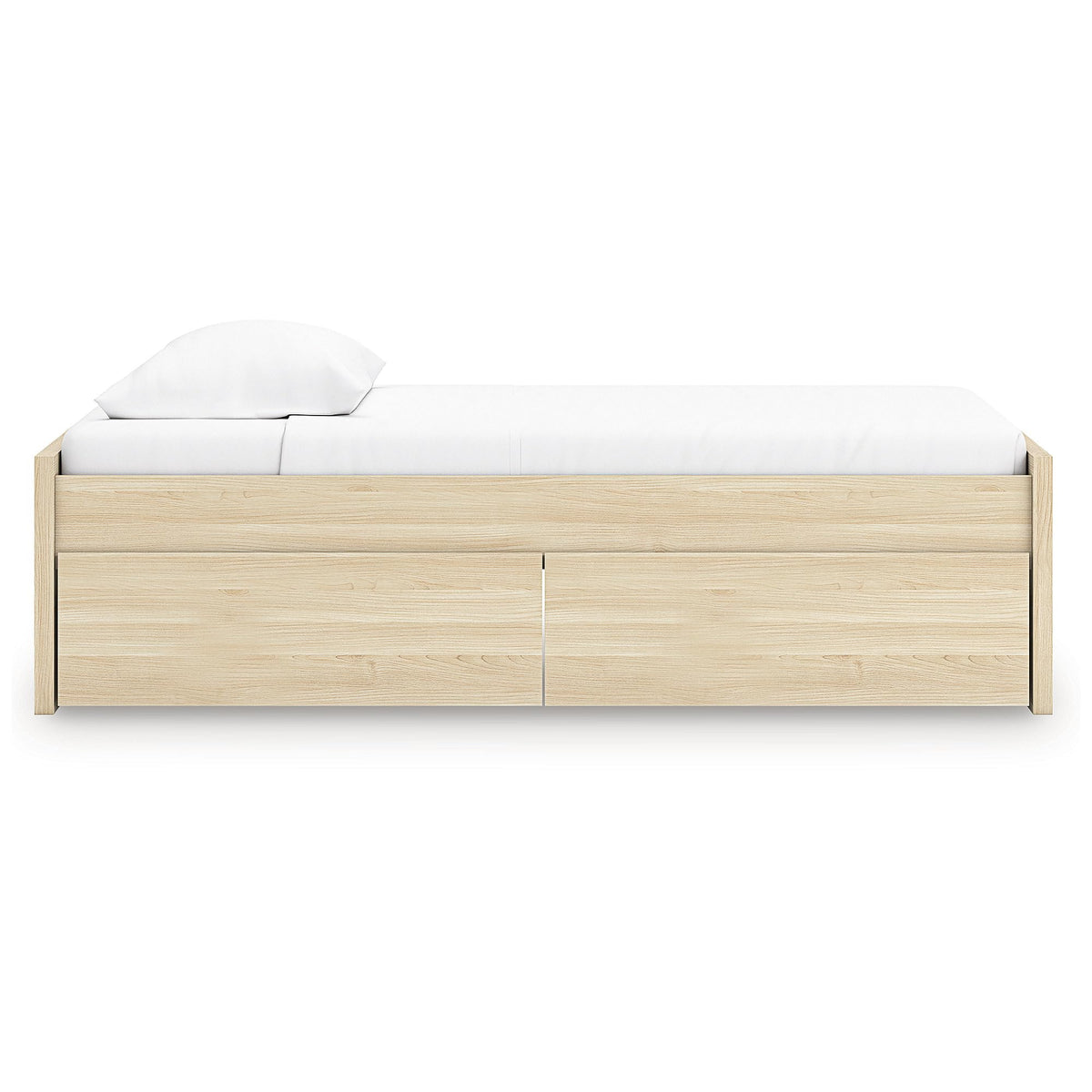 Signature Design by Ashley Onita Scandinavian 2-Drawer Twin Platform Bed with 1 Side Storage, Foundation or Box Spring Not Needed, Light Brown
