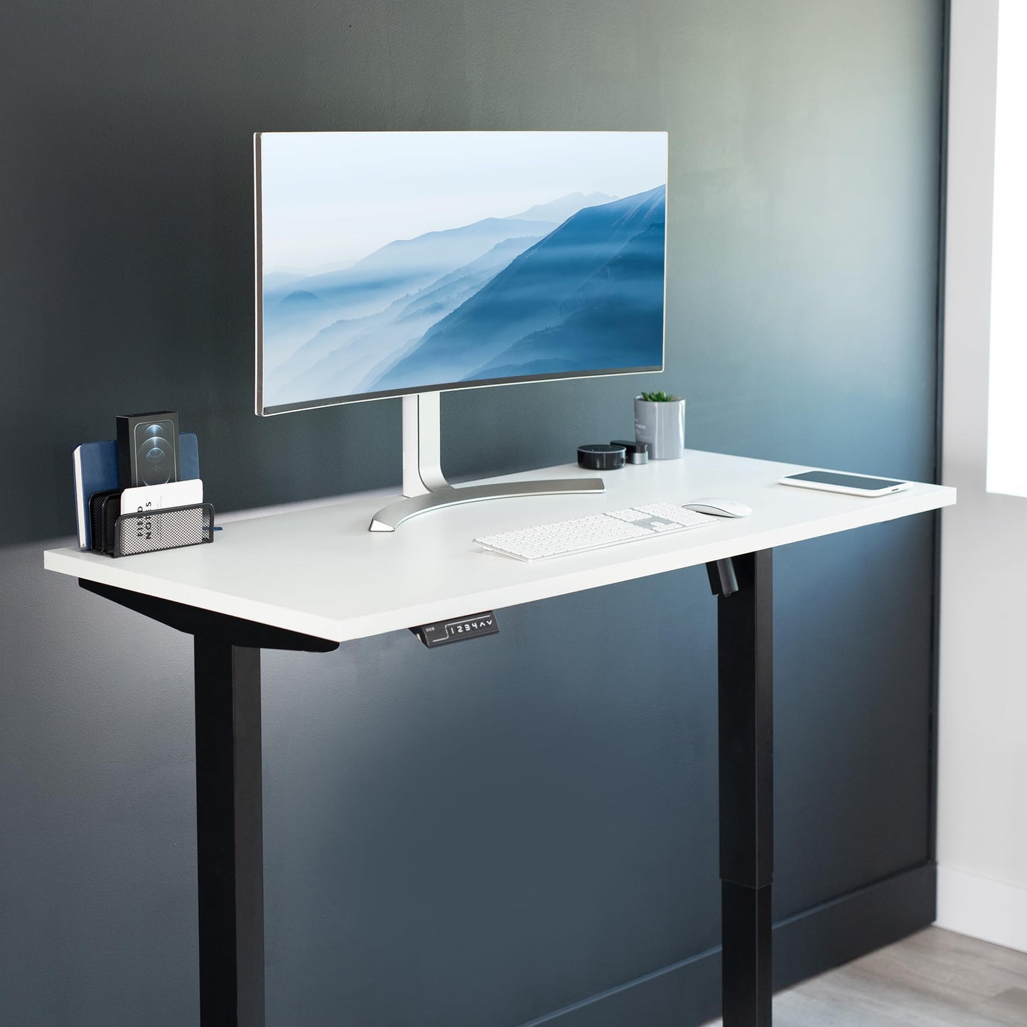 VIVO 55 x 24 inch Universal Solid One-Piece Square Corner Table Top for Standard and Sit to Stand Height Adjustable Home and Office Desk Frames, White, DESK-TOP55W-S