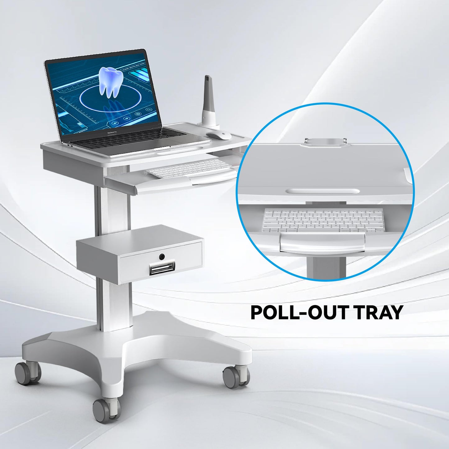 Yedaeop Medical Trolley Cart with Oral Scanner Holder, Mobile Workstation with a Drawer for Hospital Dental Clinics Beauty Salons