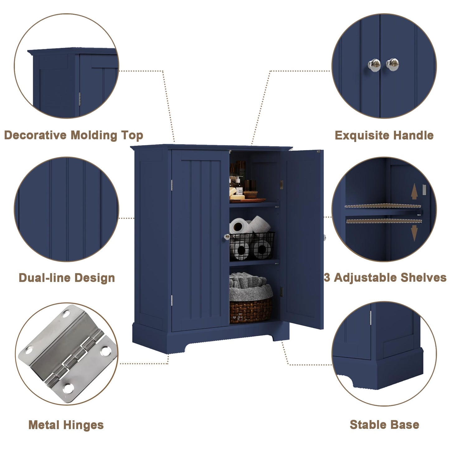 ChooChoo Bathroom Floor Cabinet, Modern Bathroom Storage Cabinet with 2 Doors and Adjustable Shelves, Freestanding Cupboard for Living Room, Blue