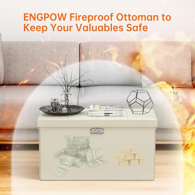 ENGPOW Storage Ottoman Bench, Fireproof Folding Bench