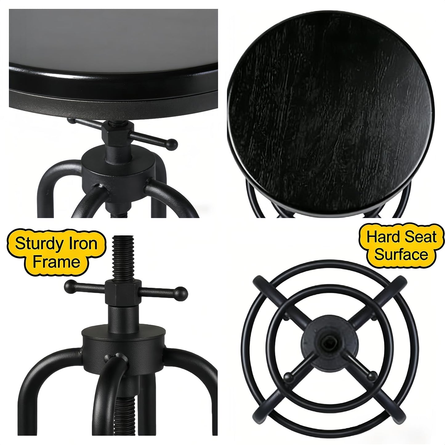 LOKKHAN Vintage Industrial Bar Stool - Rustic Swivel - Round Wood Metal - Kitchen Counter Height Adjustable - Pipe Stool - Cast Steel - 20-27 Inch (Set of 2)