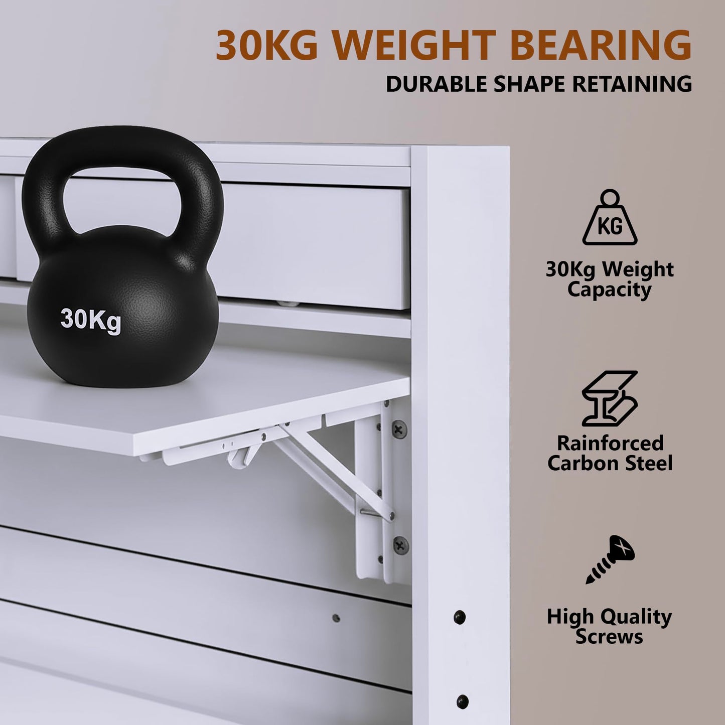 GOOTRY Wall Mounted Desk 31 inches, Folding Table with Shelves, Space Saving Computer Table, Floating Table for Wall, Multi-Purpose Folding Desk Perfect for Workstations, Dining, or Laundry Area.