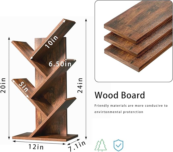 SHEEPAM 5 Tier Tree Book Shelf, Small Desktop Bookshelf