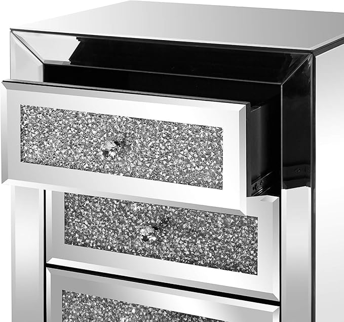 VINGLI Mirrored Nightstand Set of 2, Mirrored Side/End Table
