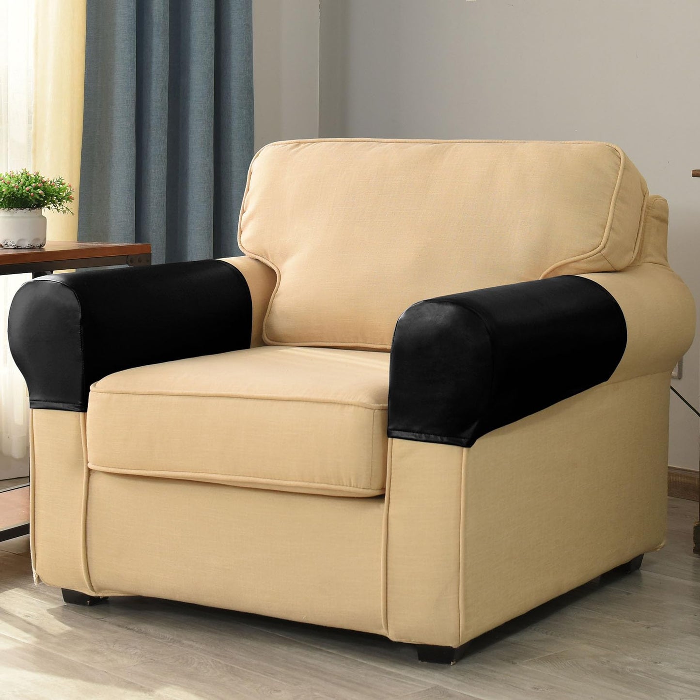 vctops Waterproof Faux Pu Leather Armrest Covers Vintage Stretch Arm Covers for Chairs Couch Sofa Armchair Slipcovers for Recliner Sofa 2pcs,Black