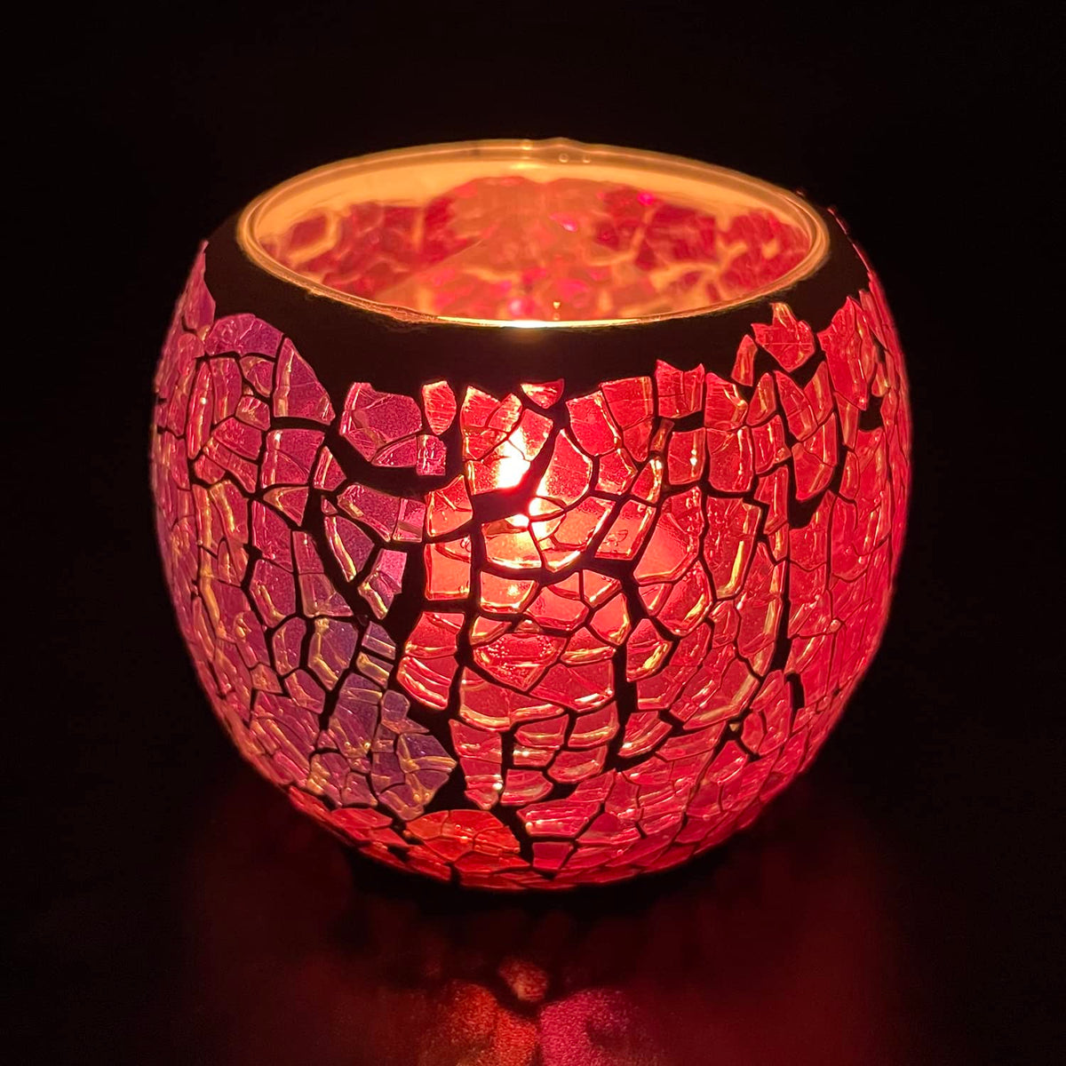 FlyEgg Romantic Mosaic Cracked Candle Holder,Candle Lamp Aromatherapy Candlescape Bowl for Valentine's Christmas Table Centerpiece,Party Decoration (Red)