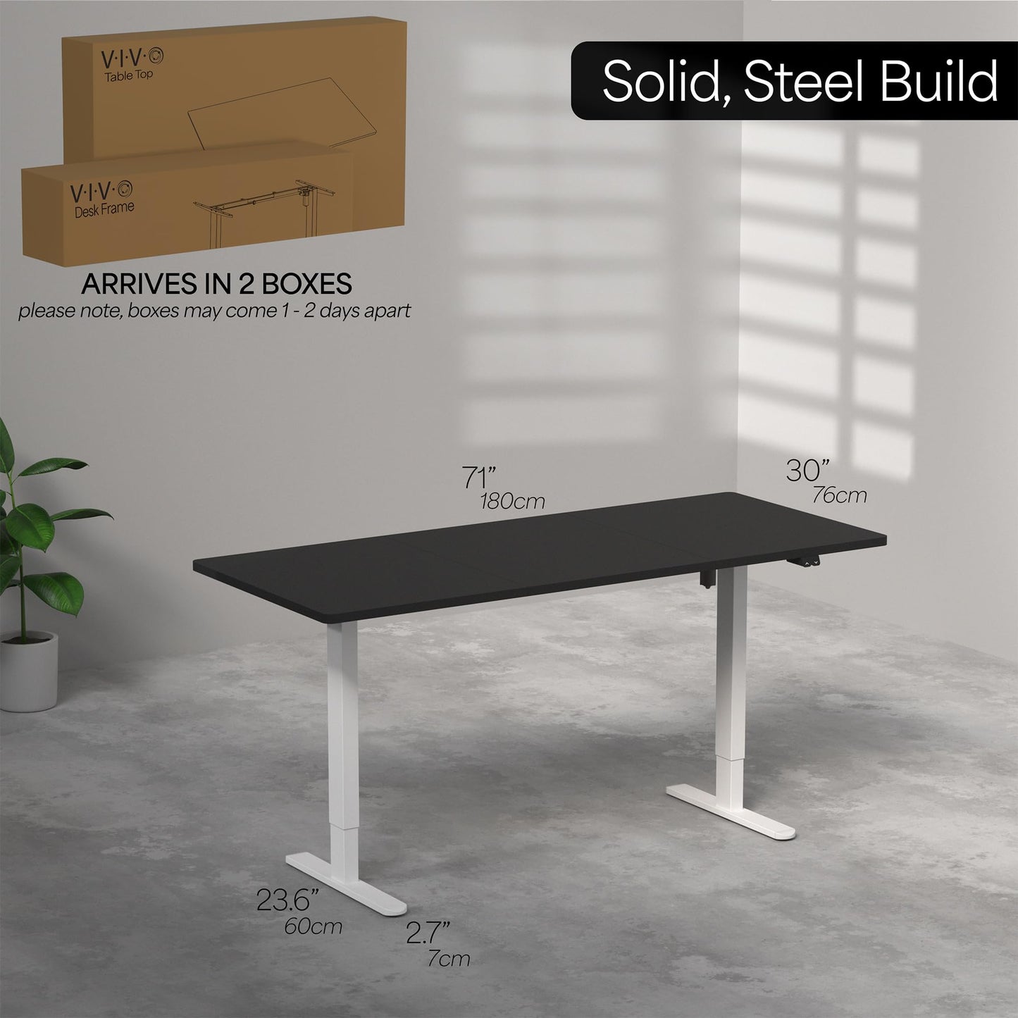 VIVO Electric 71 x 30 inch Stand Up Desk, Height Adjustable, Black Top White Frame, Home and Office Furniture Sets, DESK-KIT-0W7B