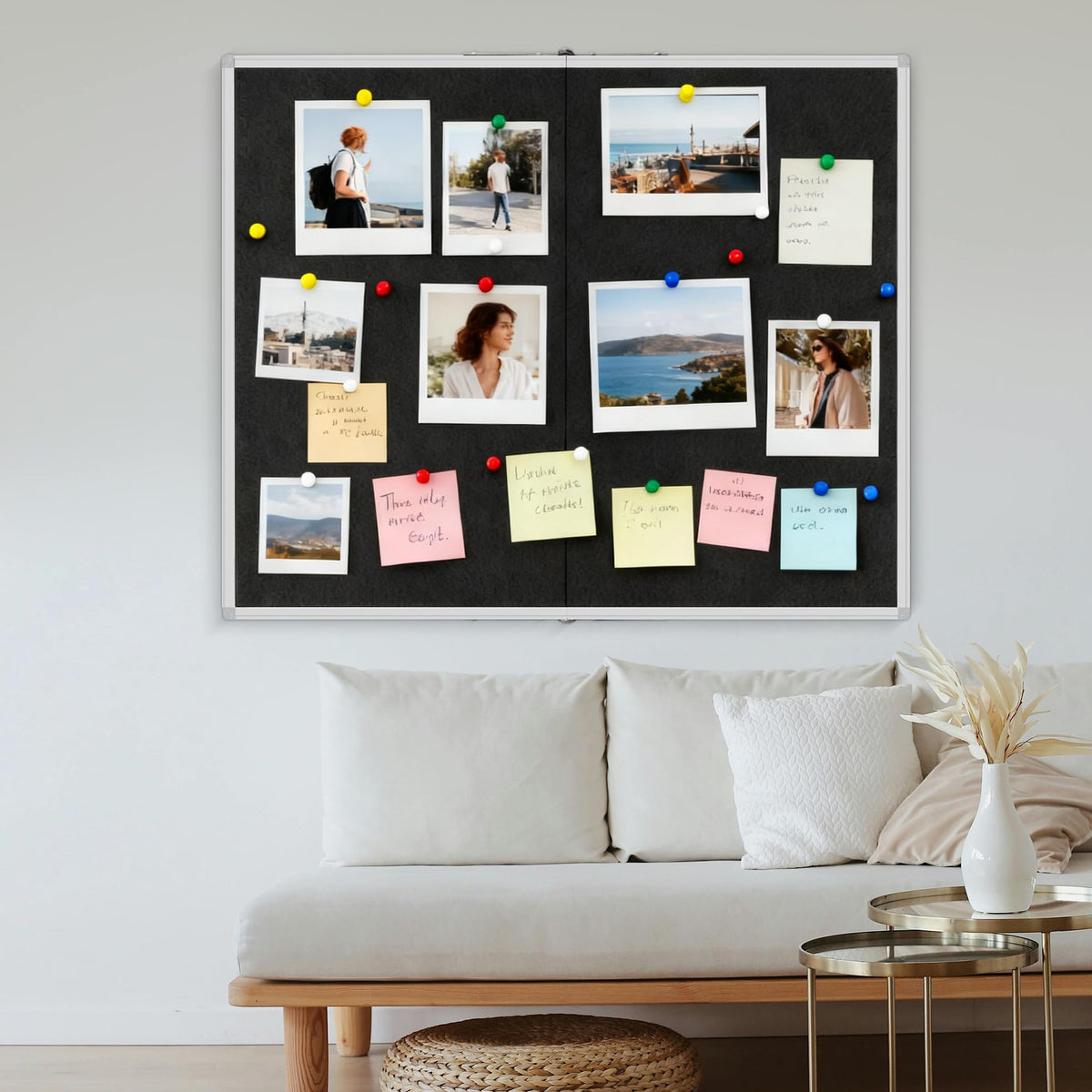 Large Cork Bulletin Board, 48 X 36 in Foldable Silver Aluminium Frame Noticeboard for Wall, 4'x 3' Large Wall Mounted Memo Notice Pin Board with 28 Push Pins for School, Home & Office (Black)