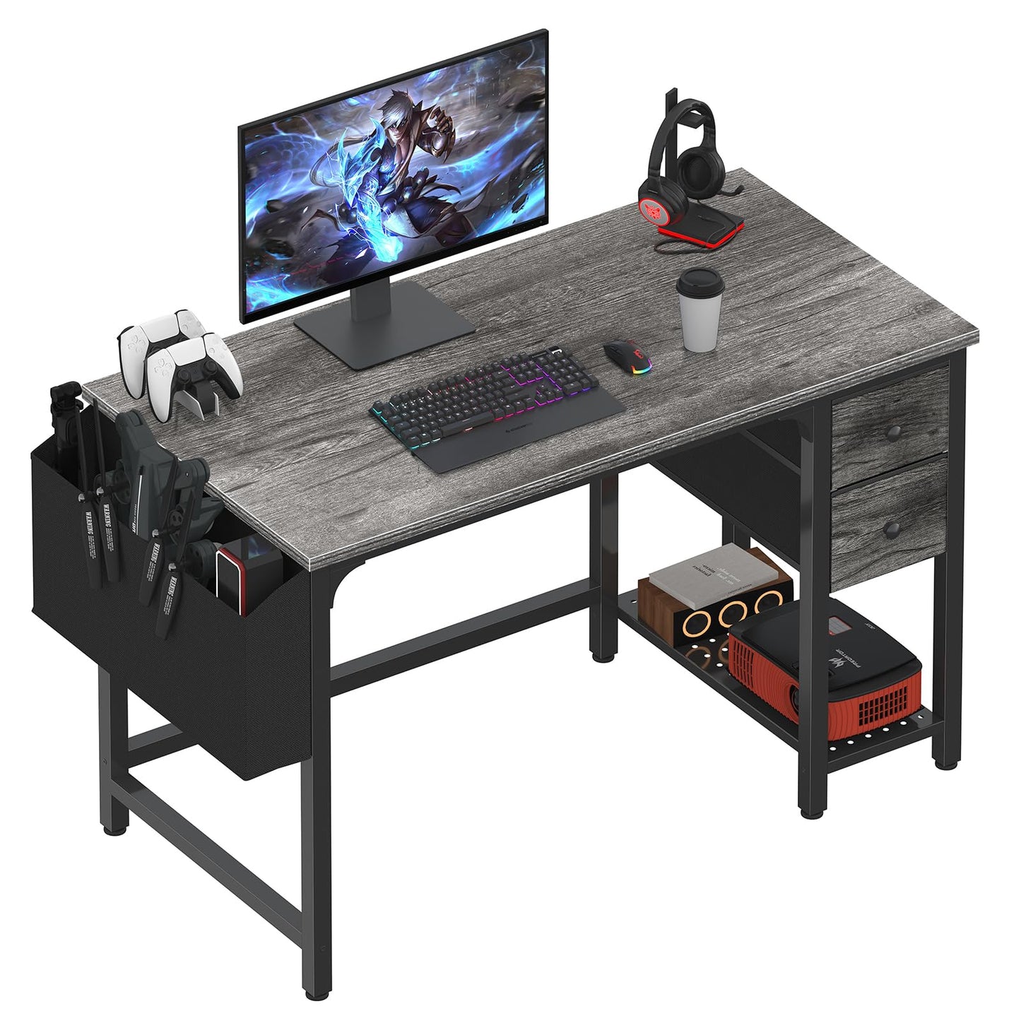 Lufeiya Computer Desk with Fabric Drawers, 40 Inch Gaming Desk for Small Space Home Office, Modern Simple Study Writing Table PC Desks for Bedroom, Gray