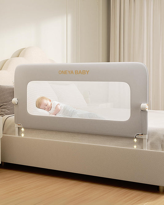 Baby Bed Rail Guard, 59in Thickened Toddler Bed Rail for Toddlers, Extral Tall Swing Down Kids Child Safety Side Railing Guards/Rails for Twin, Full, Queen, King Bunk Size Bed, White/Grey, 27”H