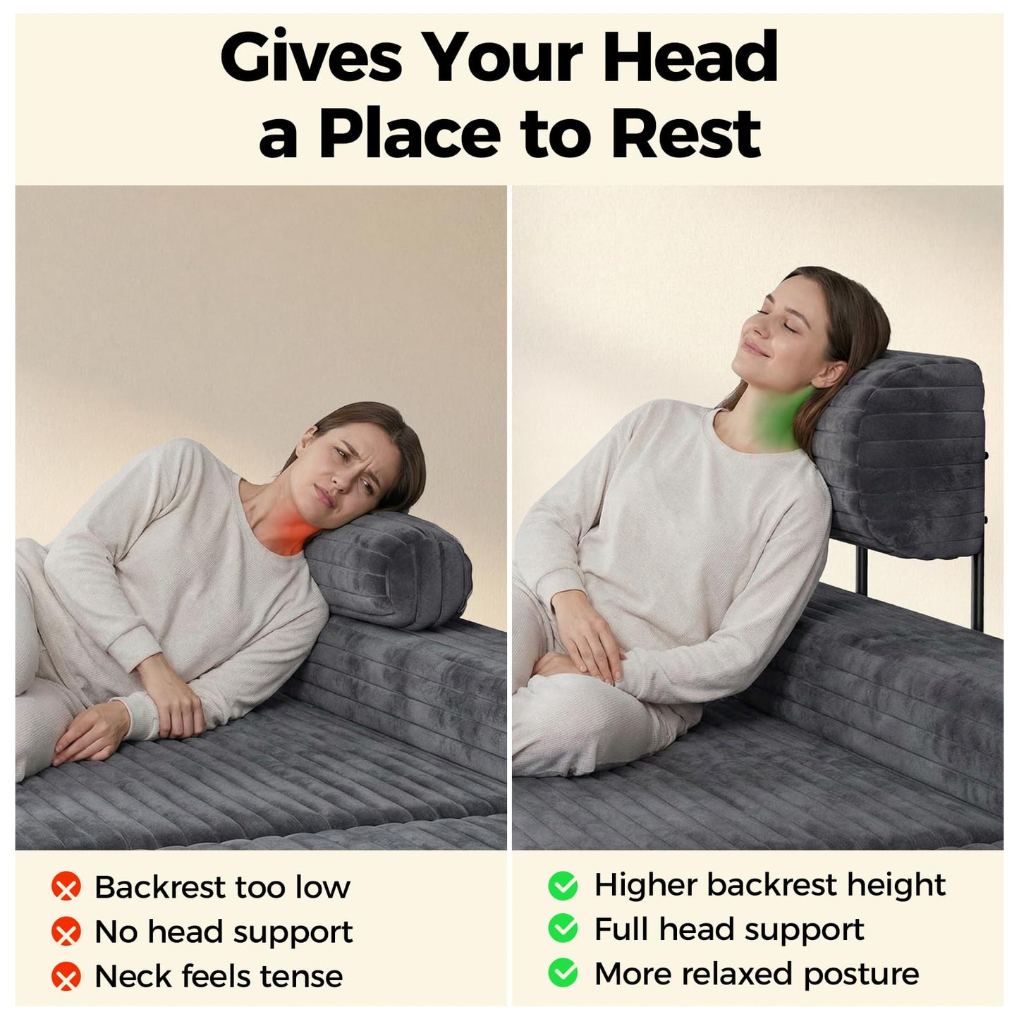 CAMMOO Couch Headrest Extender, 3 Pack Grey Corduroy