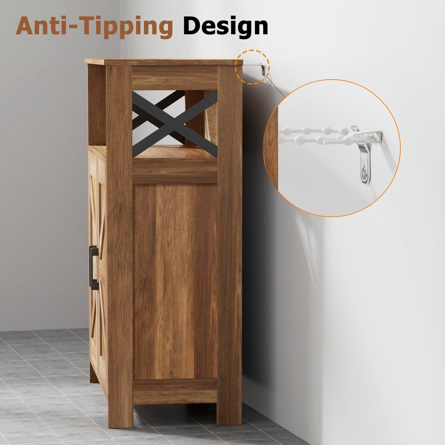 Homhedy Farmhouse Bathroom Storage Cabinet with 2 Doors, Toilet Paper Cabinet with Adjustable Shelf, Small Bathroom Cabinet for Kitchen/Laundry/Living Room, 11.8 x 23.6 x 31.5 Inches, Rustic Walnut