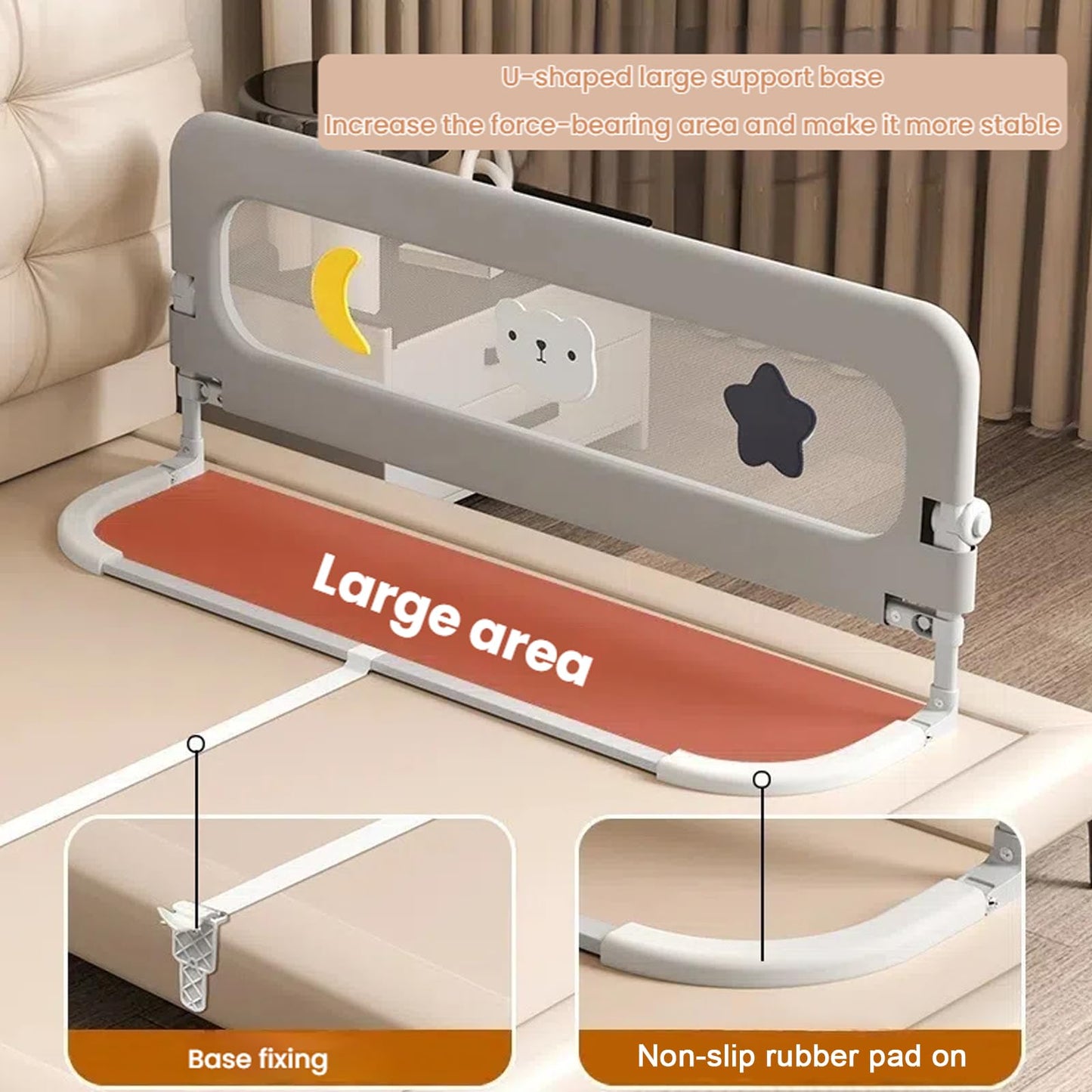 HIQNWTO Bed Rail for Toddlers, 71" Foldable Baby Bed Rail Guard with Drilled-Free Installation, Adjustable Height, Suitable for Twin, Full, Queen & King Size (Gray Patchwork, 71inch)