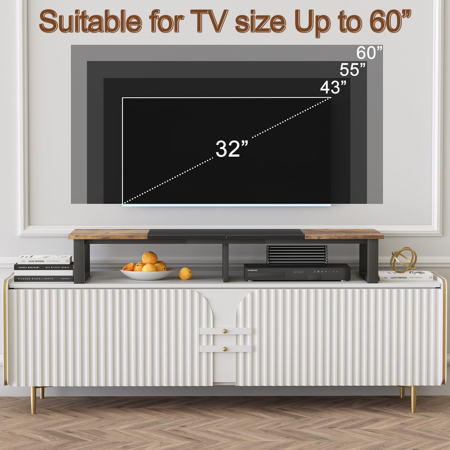 aboxoo 45" TV Riser for 32-60 inch TV, TV Riser Stand Shelf, Tabletop TV Stand Riser, Computer Monitor Table for Home Living Room, Study Office (Brown)