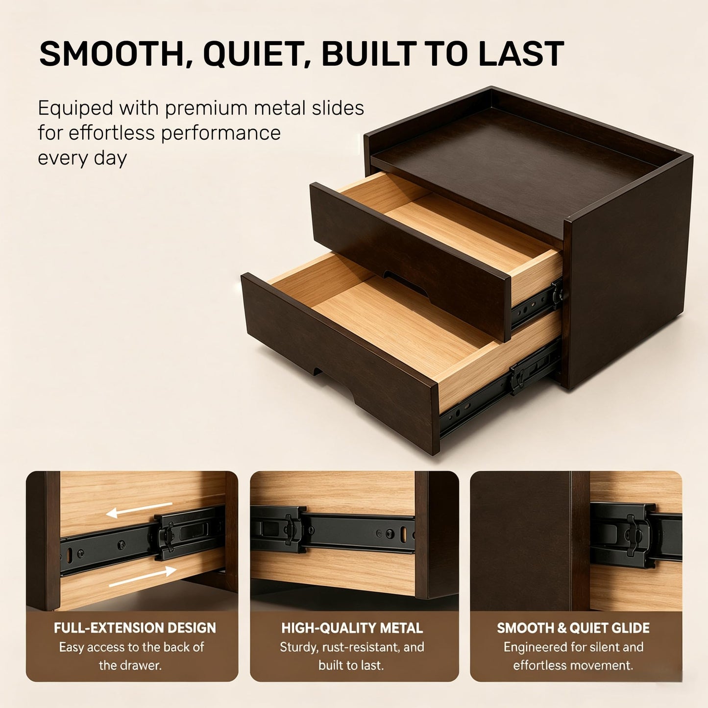 Gphudpzdl Solid Wood Desk Organizer with Drawers, Wooden Desk Storage Organizer with Smooth Slides, Filing A4 Paper File Organizer for Home Office, Bedroom & Makeup, Fully Assembled, Walnut Finish