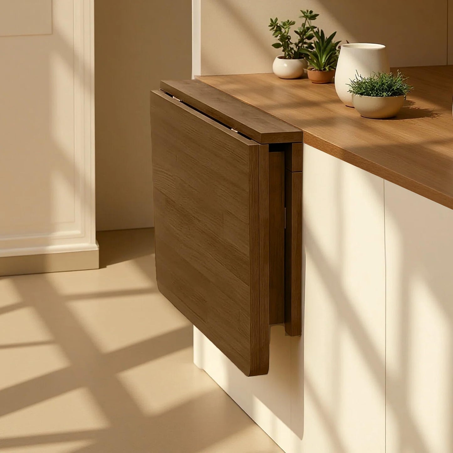 MM MELISEN Floating Desk - 30x20 Inch, Walnut Finish Wall-Mounted Desk for Home Office or Bedroom Work. Solid Wood Drop-Leaf Design. Folds up neatly for Small Space Living