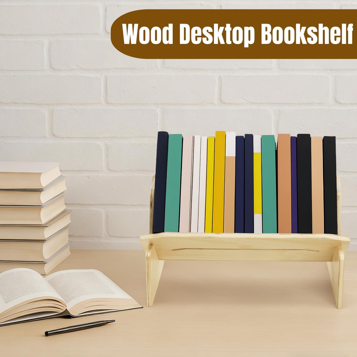 Acshio Wood Desktop Bookshelf, Tabletop Book Storage Rack Display Shelf with Handle, Tilting Office Bookcase Magazine Holder CD Rack for Office, Study Room, No Tools Required