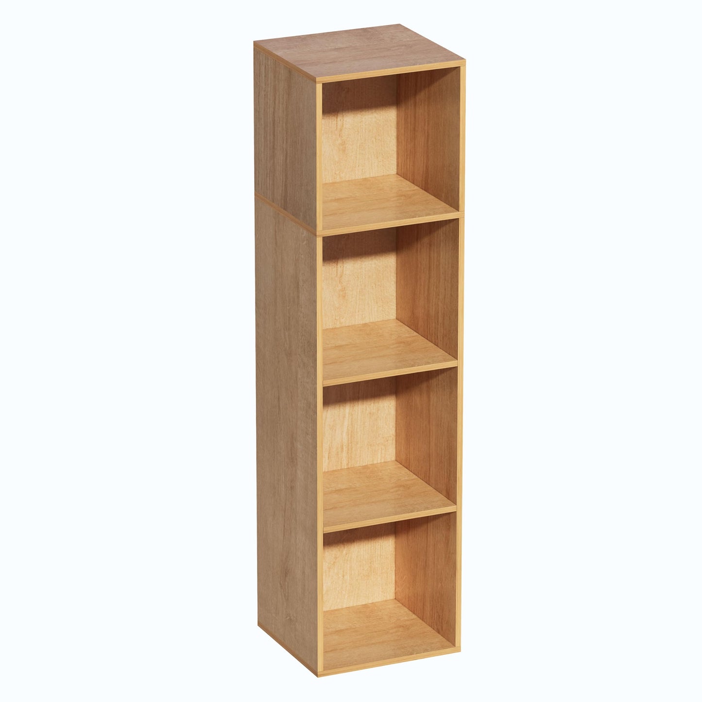 NewBeth 4 Cube Storage Organizer, 4 Tier Cube Low Bookcase Freestanding Storage Display Organizer, Four-Cubes Open Shelf Bookshelf for Home Office (Oak, 4-Cube)