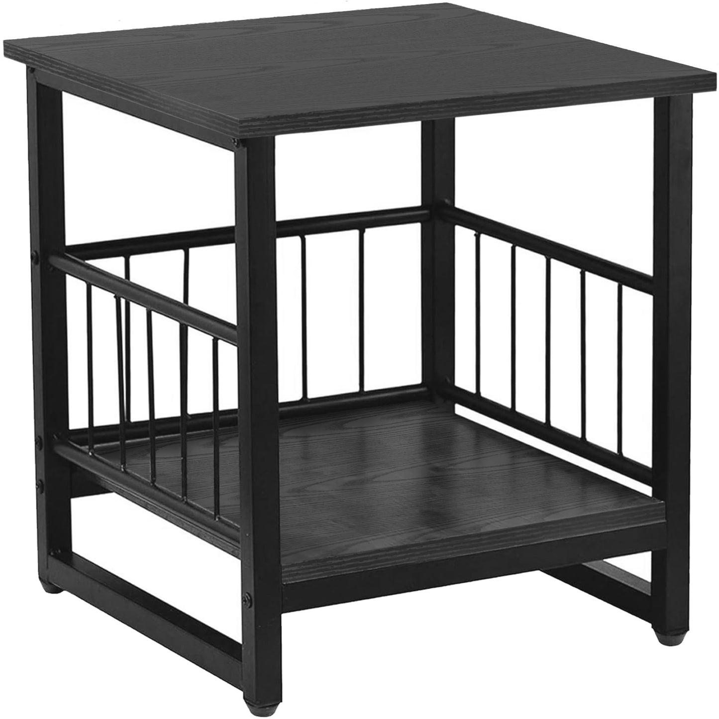 End Table, Industrial Side Table with 2-Tire Storage Shelf, 180LBS Mini Fridge Stand with Adjustable Feet, 18"x18" Wood Night Stand Small Bedside Table with Sturdy Metal Frame for Living Room Bedroom