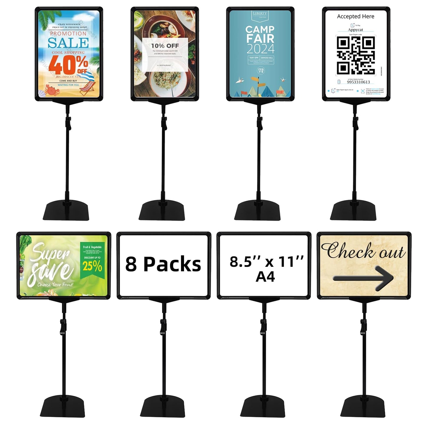 Sign Holder Stand,Sign Stand for Display,Adjustable Sign Holders For Table Top，Table Sign Holders 8.5 x 11,8 Packs,Black