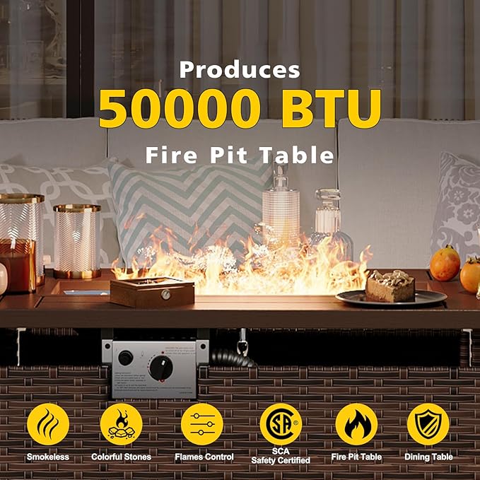 Aoxun Patio Furniture Set with Fire Pit Table, 8 Piece Outdoor Sectional Sofas