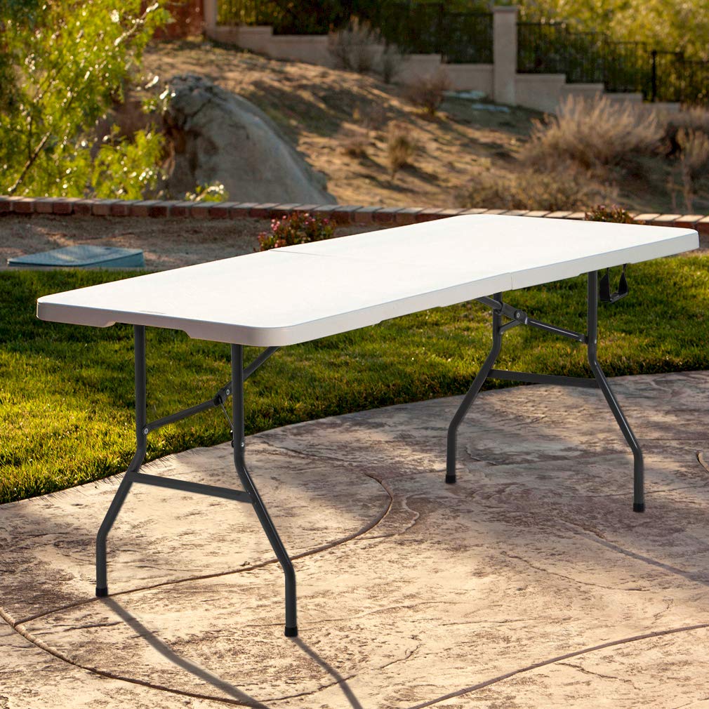 BestOffice Outdoor 6 FT Folding Camping Table Plastic Table Portable Square Height Dining Table Perfect for Picnics, Parties, Party and Camping, White
