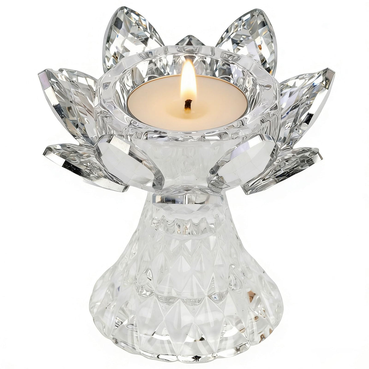 Awexilup 1 PC Silver Crystal Flower Tea Light Holder, Glass Lotus Tealight Candlestick, Votive Candle for Table Centerpiece, Wedding Party Decor, Nice Gift