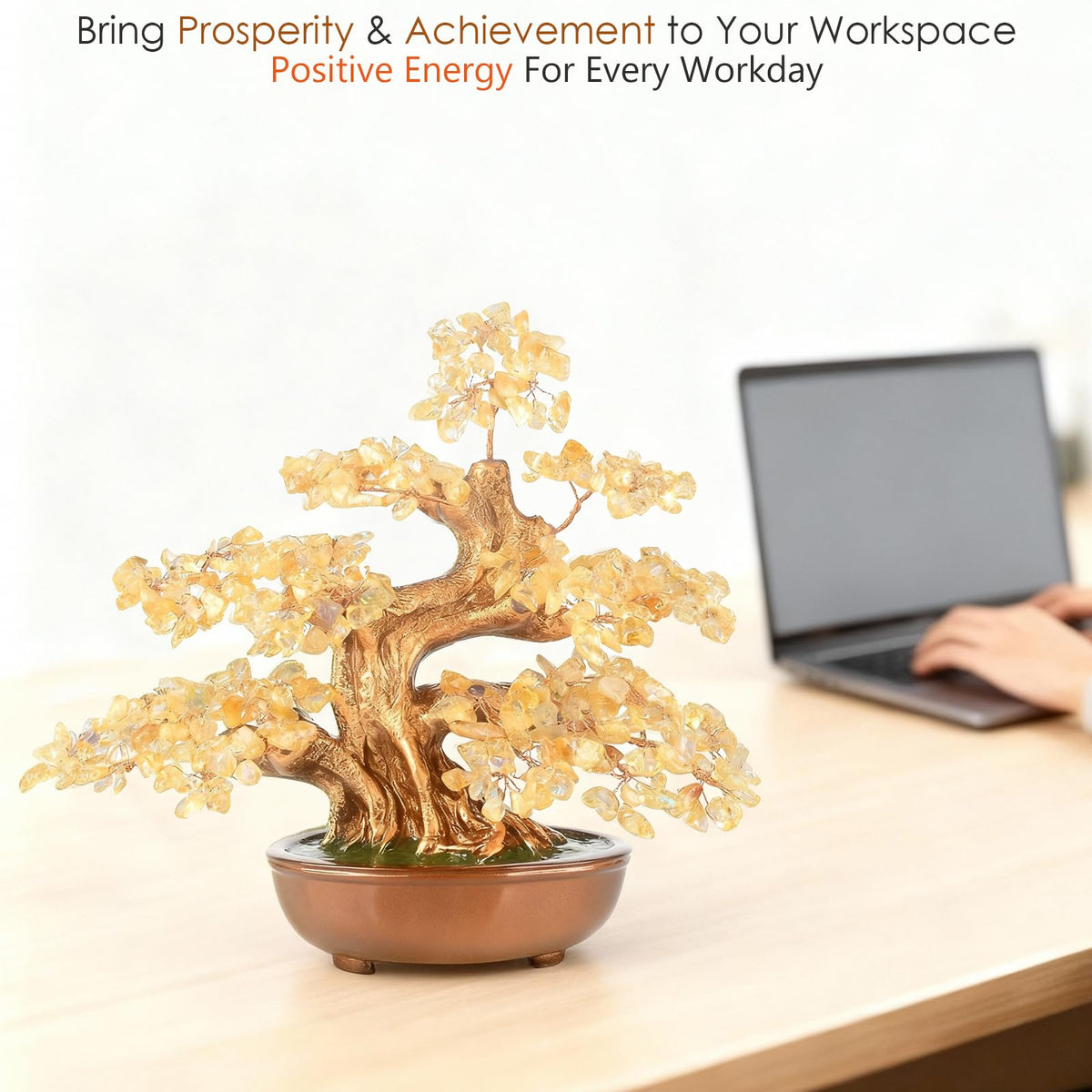 MASGEMES Citrine Chakra Tree Bonsai – Handmade Crystal Tree of Life with Natural Gemstones(360 Large Beads),Healing Crystal Office Decor for Good Luck & Positive Energy 8"