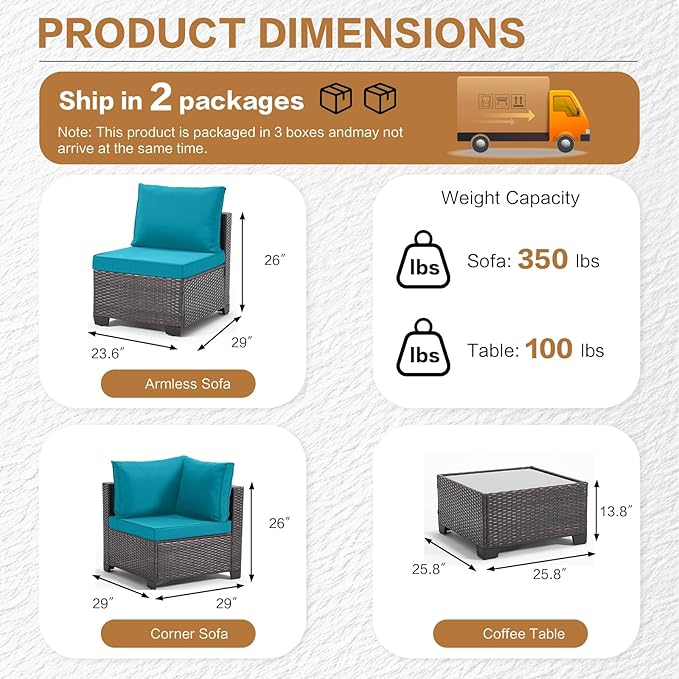 MOCHITO 7 Pieces Outdoor Patio Furniture Sets, All-Weather Sectional Sofa Dark