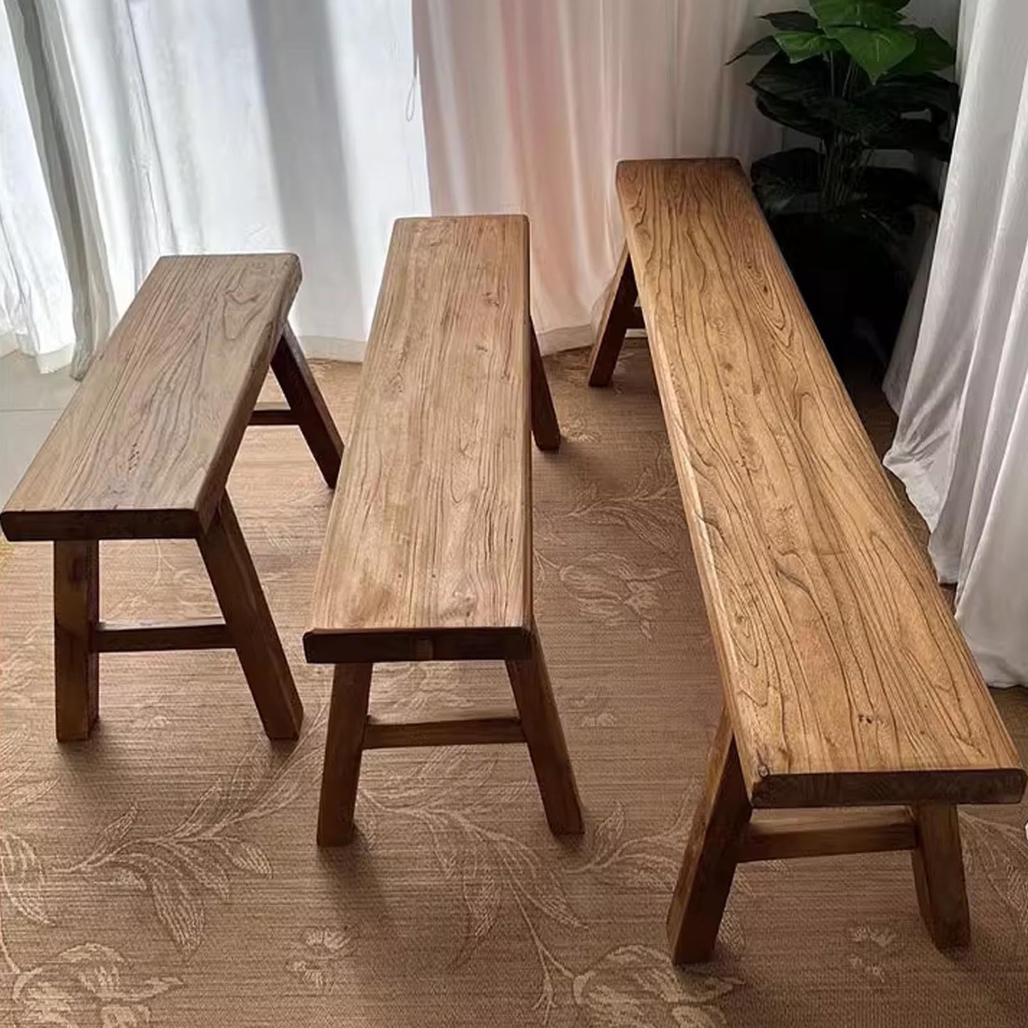 Narrow Entryway Bench Farmhouse Wood End of Bed Bench 20" 32" 39" 47" 55" 63" 71" 79" Sturdy Stable Skinny Long Benchs for Bedroom Hallway Dining Room Porch Easy to Assemble Natural Finish(20")
