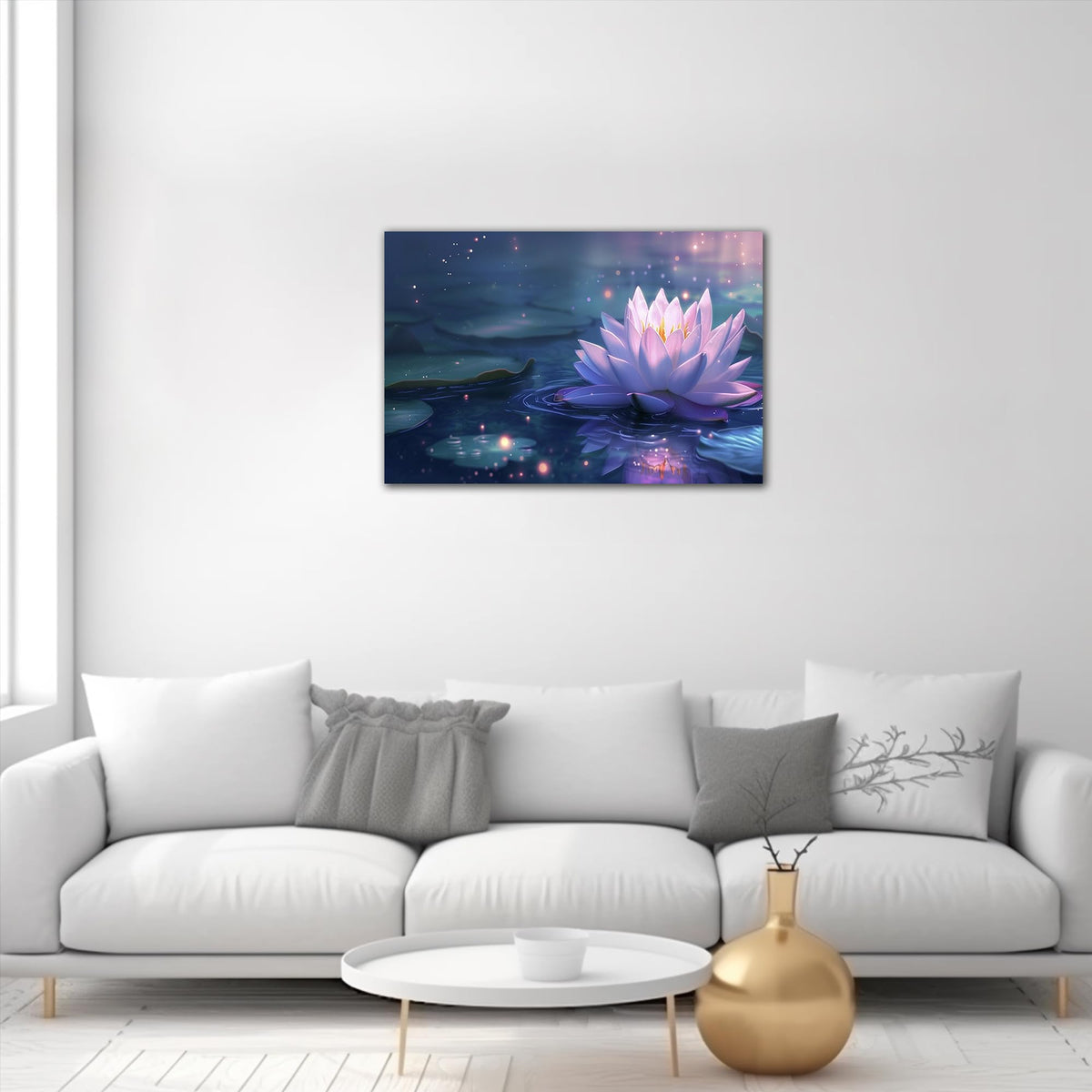 Lotus Flower Wall Art, Zen Canvas Print Wall Decor, Pink Purple Lotus Flower Bloom in Water Picture for Zen Office Decor Meditation Poster Artwork, Framed Home Decor for Yoga Spa Room 18x24 Inches