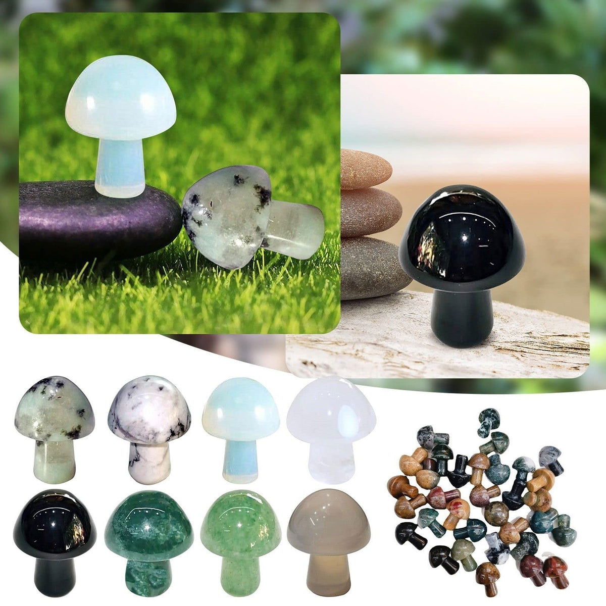 2TTFishoo 15PCS Indian Agate Natural Stones Mushroom Sculpture Decor Crystal for Home Crafts Flower Pot Gemstone Mini Mushroom Hand Making Yard Decoration
