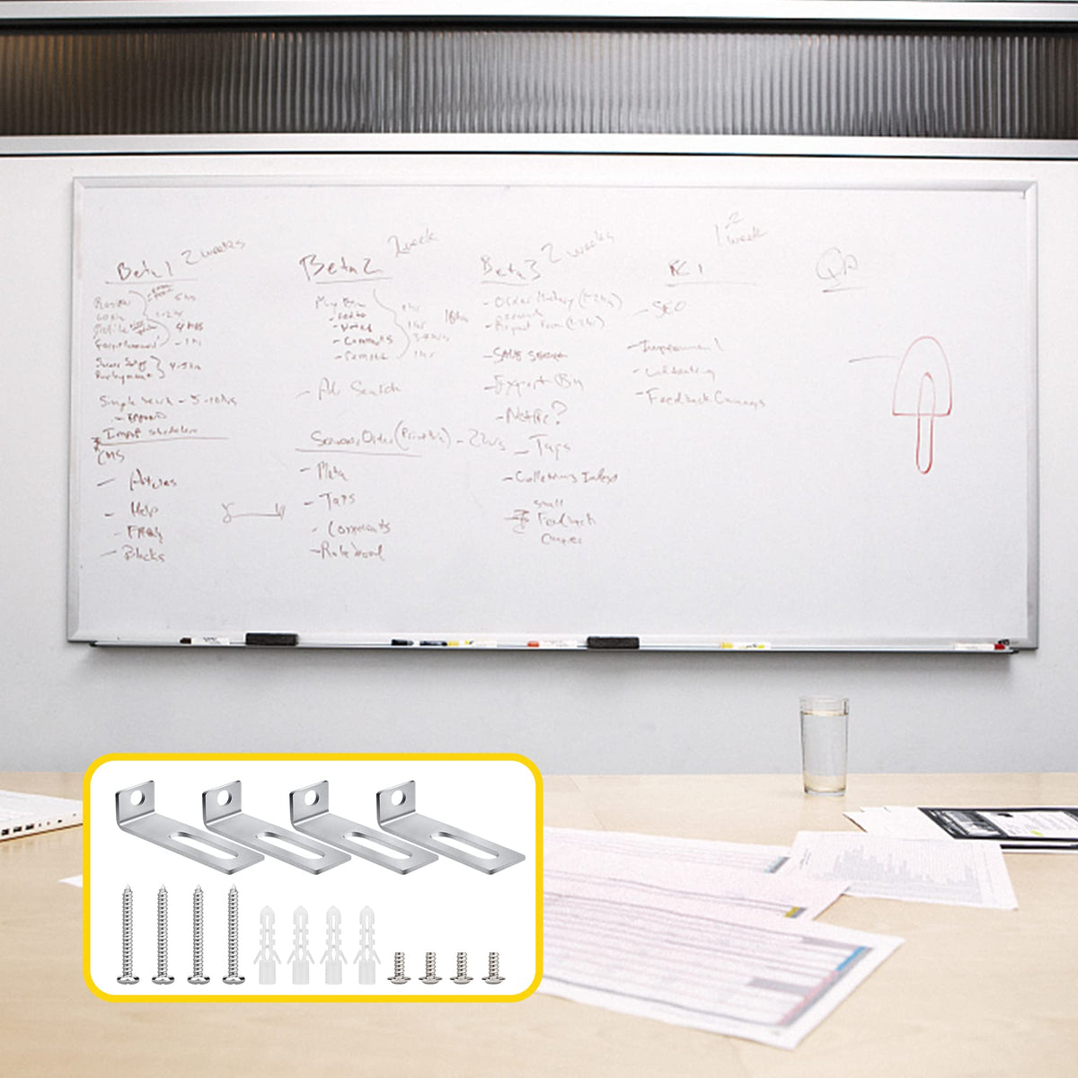 30 Set White Board Mounting Hardware,Whiteboard Hanging Brackets, White Board Installation Kit Includes Hanger Supports, Screws and Expansion Tube for Hanging Whiteboard Office Supplies (38*9.5*12mm)