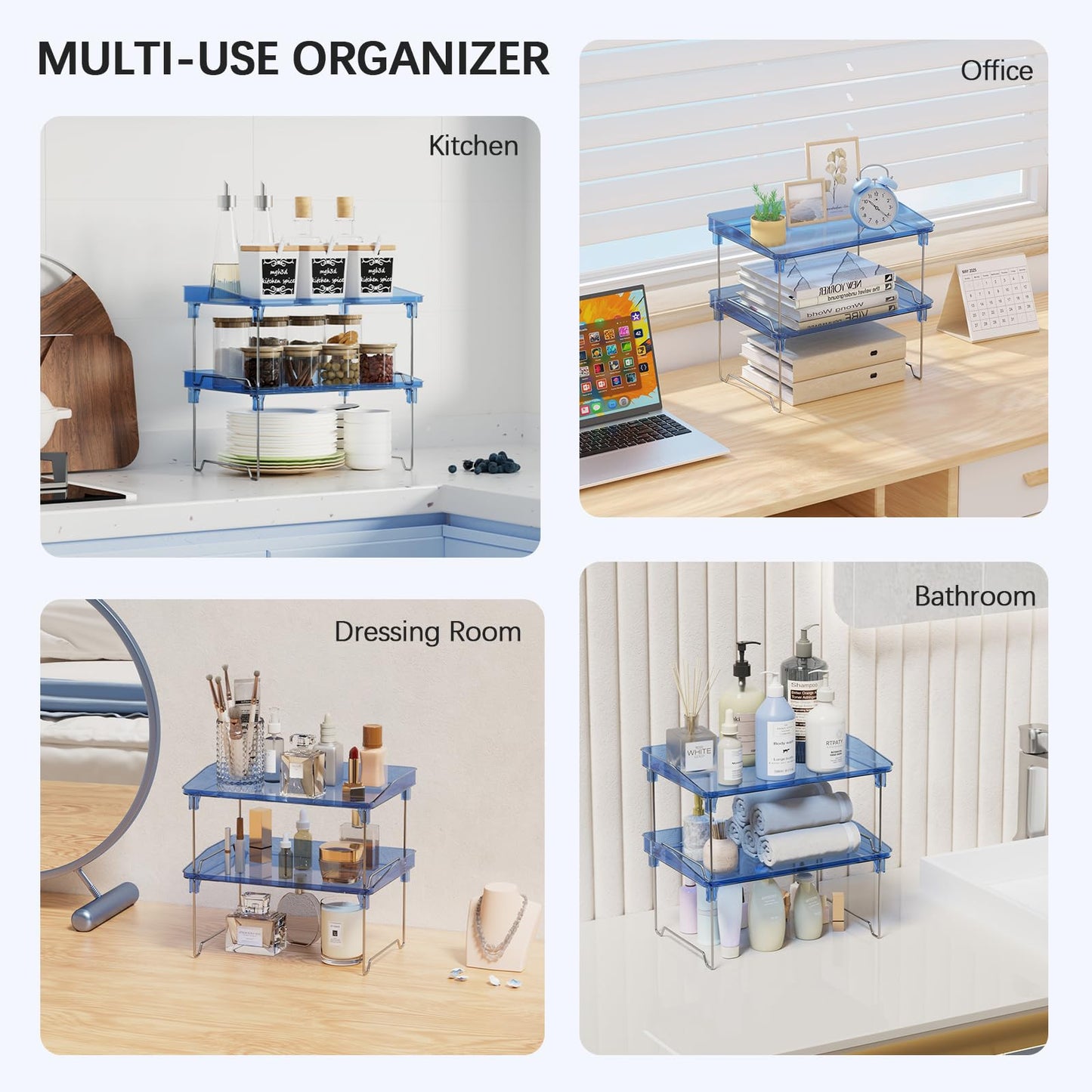 STARLATTA Acrylic Cabinet Organizer Shelf,4 Pcs Stackable Kitchen Counter Shelves,Spice Rack,Countertop Organizers,Clear Plastic Storage Organization for Makeup, Bathroom,Cupboard,Desk,Pantry