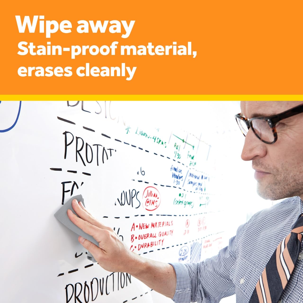 Post-it Dry Erase Whiteboard Film Surface for Walls, Doors, Tables, Chalkboards and More, Removable Sticky White Board , Stain-Proof, Easy Installation, 6 x 4 ft Roll