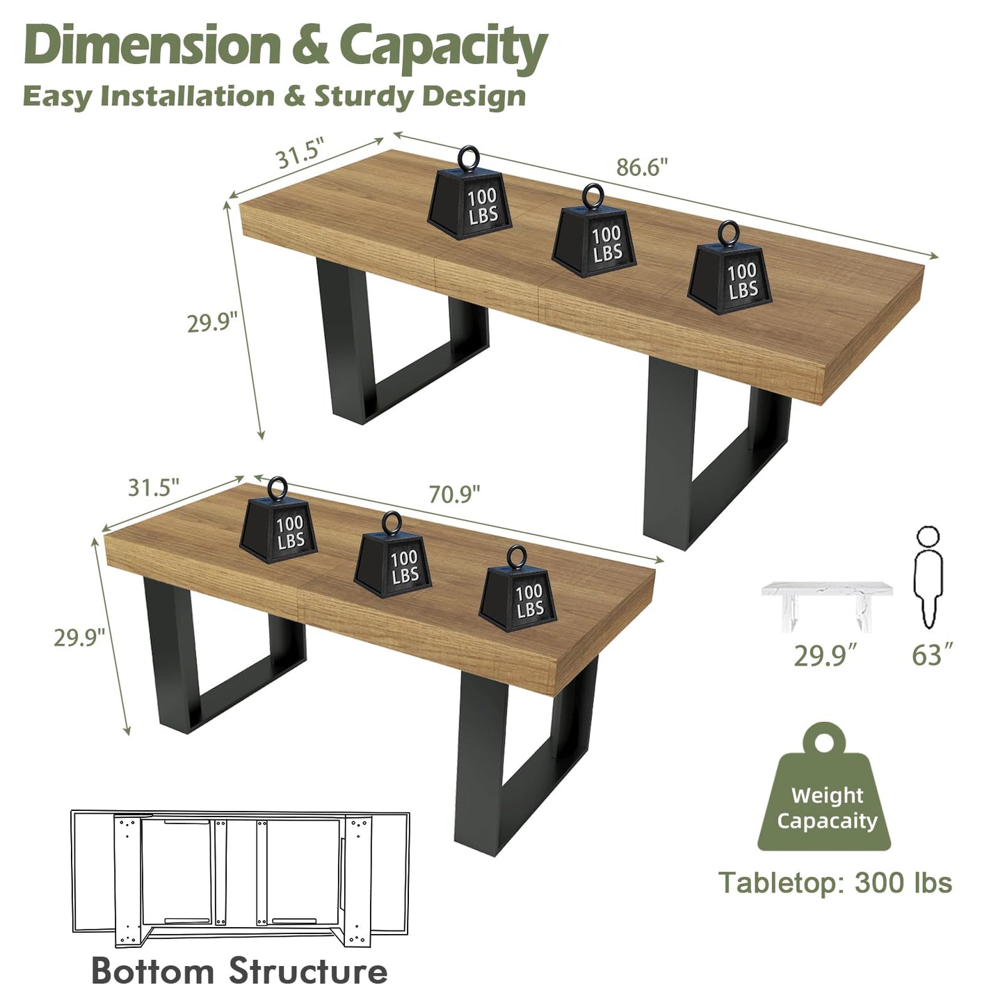 STHOUYN Farmhouse Rustic Extendable Dining Room Table for 8 10, 70.9" (86.6") x 31.5", Rectangular Dinner Table for 6-10, Mid Century Modern Expandable Retractable Wooden Kitchen Table (Brown)