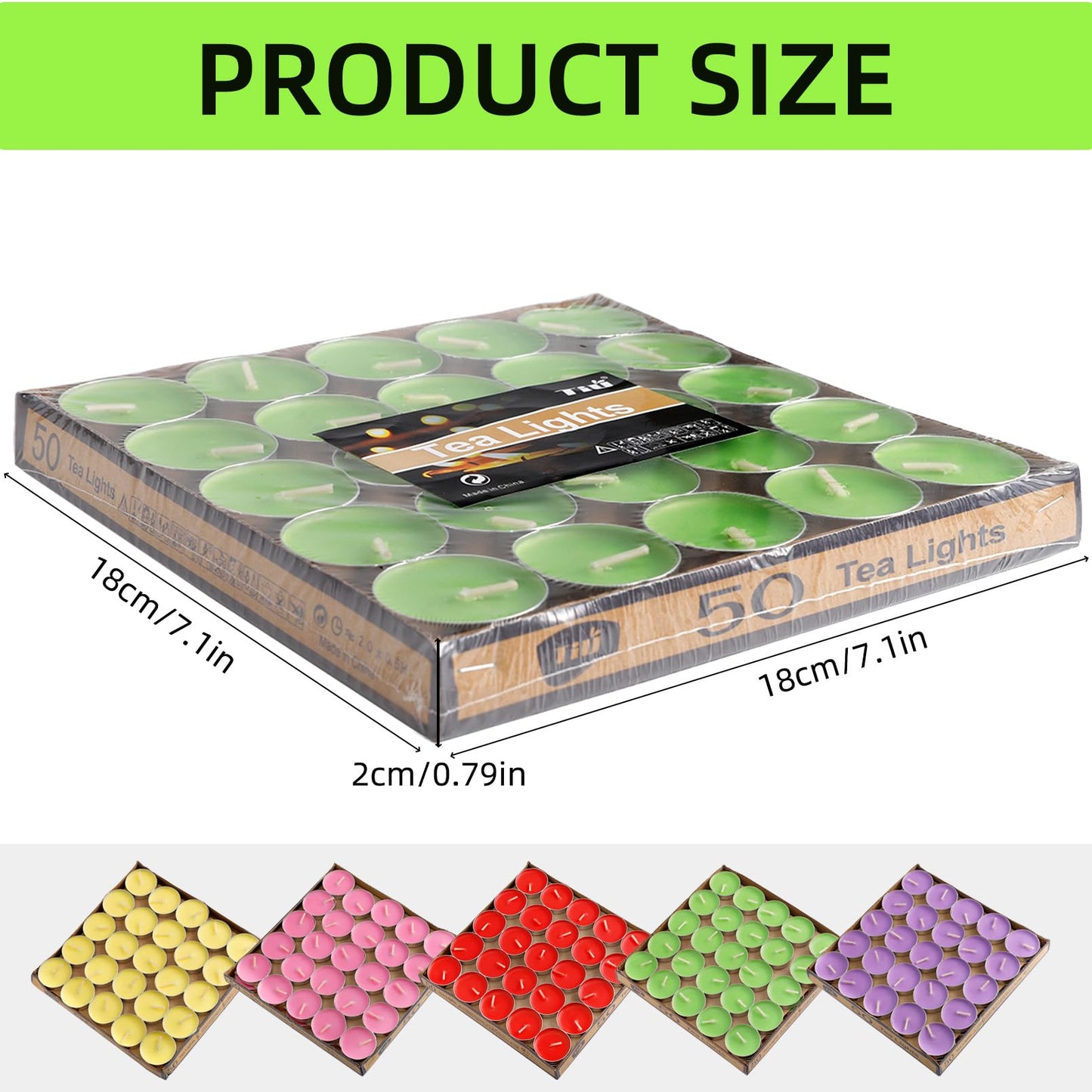 Dyrfolm 100 Pack Tea Lights - Smokeless, Unscented, Dripless & Long Lasting Mini Tealight Candles for Home, Weddings, Party Decoration (Green)